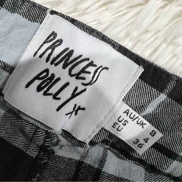 Princess Polly Split Checkered Flare Leg Pants Blue & Black Size 4 - Picture 5 of 11